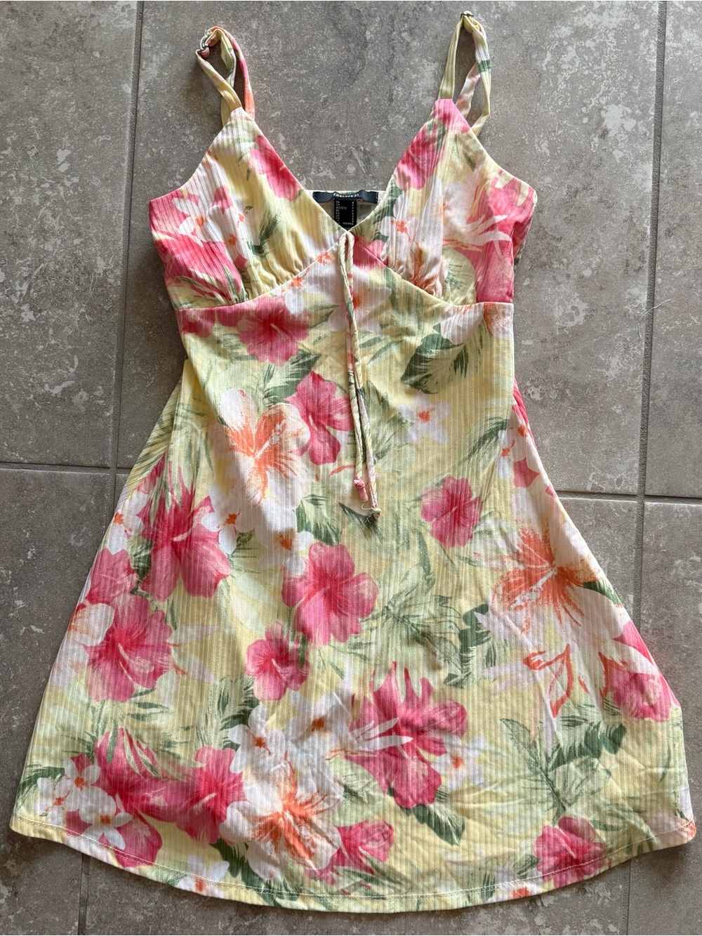 Forever 21 Yellow Mini Dress with Pink & Green Floral Print